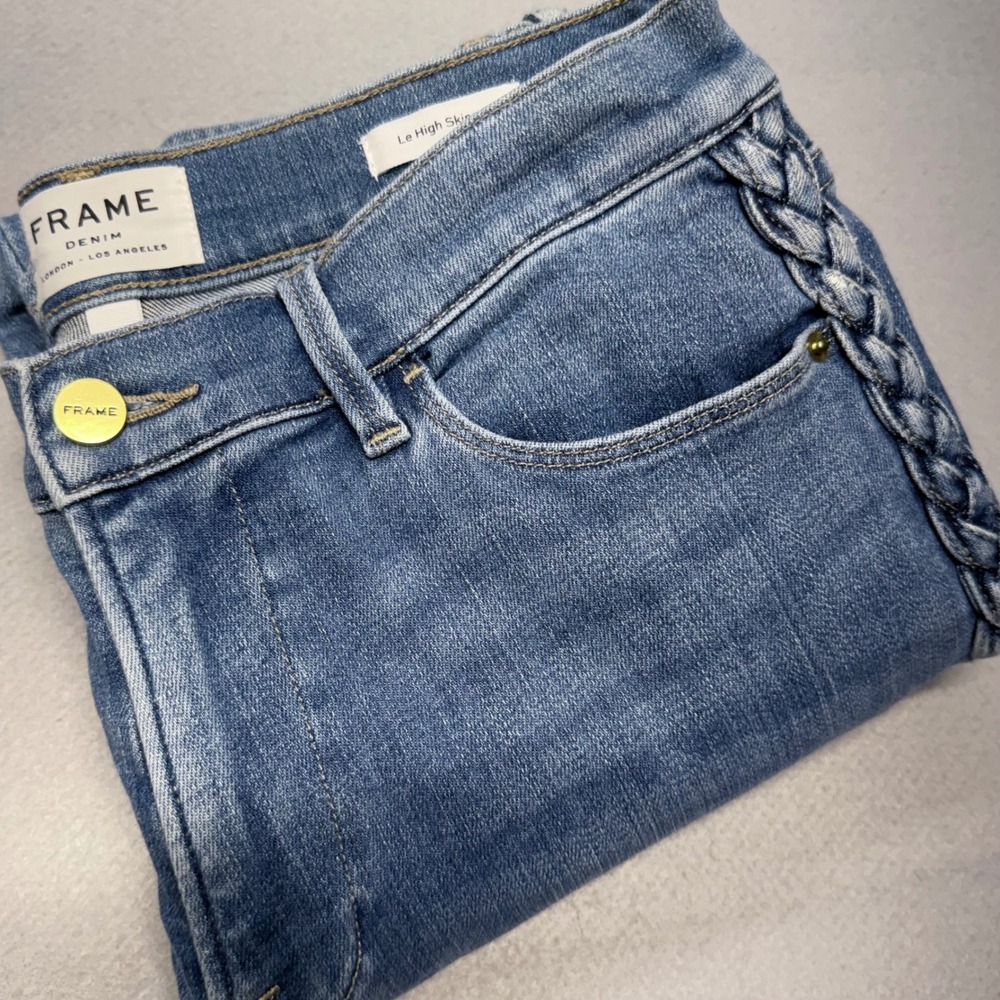 Frame Le High Skinny Jeans Womens 30 Blue Braided Side Stripe Sandbar